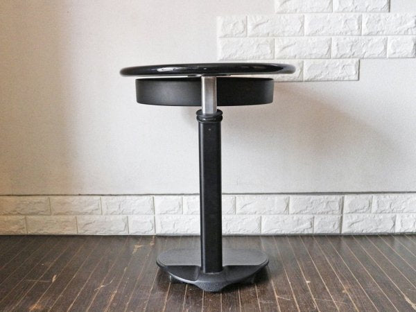 イタリアンモダンデザイン ラウンド リフティングテーブル サイドテーブル 収納トレイ キャスター付き ブラック ◎