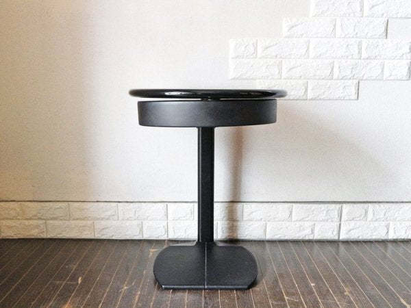 イタリアンモダンデザイン ラウンド リフティングテーブル サイドテーブル 収納トレイ キャスター付き ブラック ◎