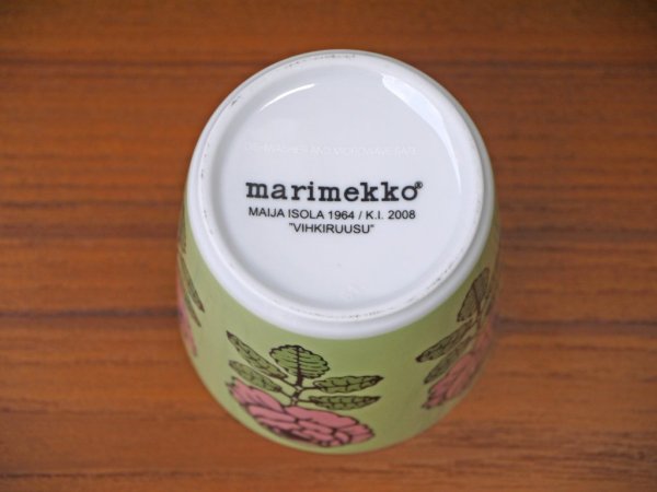 マリメッコ Marimekko ヴィヒキルース Vihkiruusu フィンランド郵便局 posti 2008年 限定 ラテマグ 希少廃番 グリーン×ピンク マイヤ・イソラ A ■