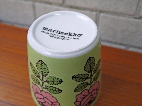 マリメッコ Marimekko ヴィヒキルース Vihkiruusu フィンランド郵便局 posti 2008年 限定 ラテマグ 希少廃番 グリーン×ピンク マイヤ・イソラ A ■