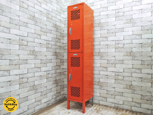 リオン LYON スチールロッカー 2段 2-TIER LOCKER オレンジ ダイヤカット P.F.S.取扱い インダストリアル ●