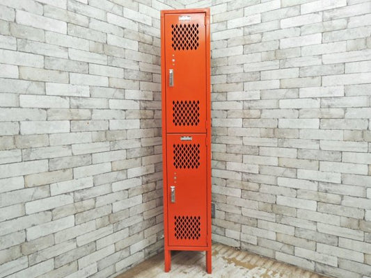 リオン LYON スチールロッカー 2段 2-TIER LOCKER オレンジ ダイヤカット P.F.S.取扱い インダストリアル ●