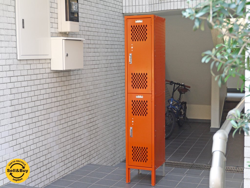 リオン LYON スチールロッカー 2-TIER LOCKER ダイヤカット オレンジ P.F.S パシフィックファニチャーサービス取扱 ■