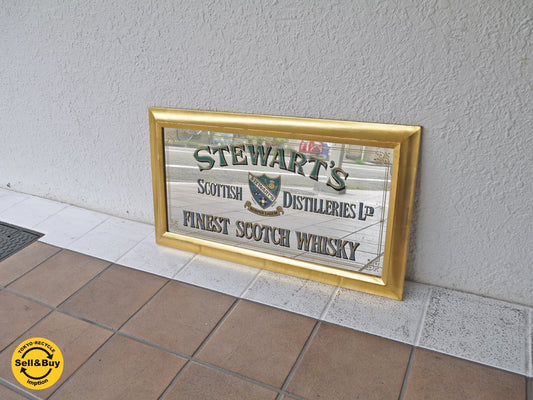 ビンテージ STEWART'S FINEST SCOTCH WHISKY パブミラー 木製 ミラー バドワイザー Budweiser 壁掛け 飾り ディスプレイ 鏡 インテリア 店舗什器 ◇