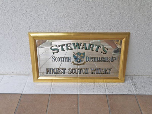 ビンテージ STEWART'S FINEST SCOTCH WHISKY パブミラー 木製 ミラー バドワイザー Budweiser 壁掛け 飾り ディスプレイ 鏡 インテリア 店舗什器 ◇