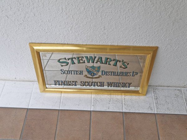 ビンテージ STEWART'S FINEST SCOTCH WHISKY パブミラー 木製 ミラー バドワイザー Budweiser 壁掛け 飾り ディスプレイ 鏡 インテリア 店舗什器 ◇