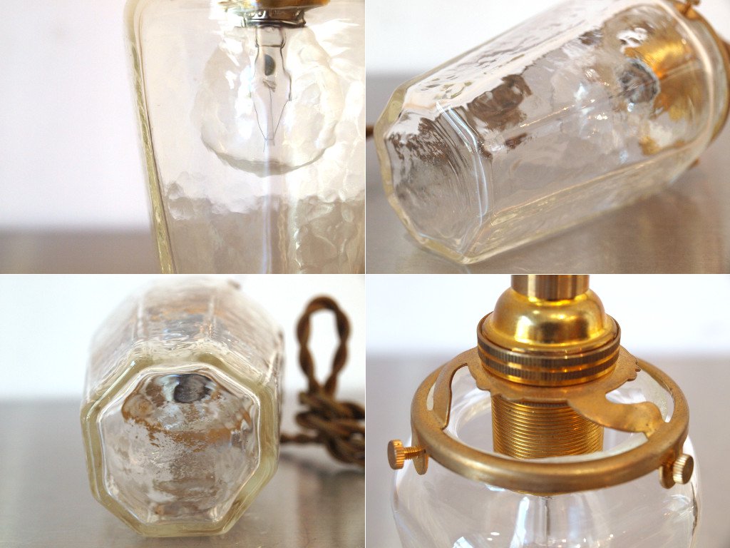 安土 草多 ガラス作家 ペンダントライト 八角瓶 クリアガラス ゆらゆら Octagonal bottle jar E17 電球★