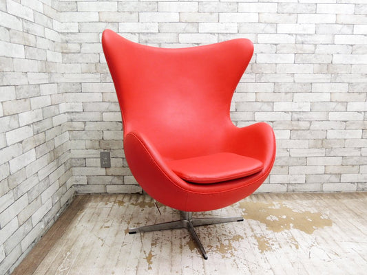 アルネ・ヤコブセン Arne Jacobsen エッグチェア Egg chair リプロダクト品 合皮 レッド ●