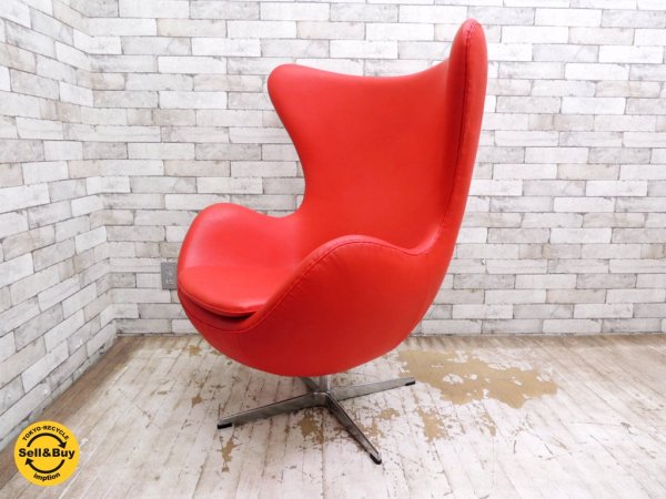 アルネ・ヤコブセン Arne Jacobsen エッグチェア Egg chair リプロダクト品 合皮 レッド ●