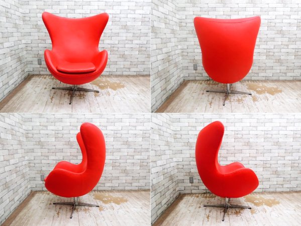 アルネ・ヤコブセン Arne Jacobsen エッグチェア Egg chair リプロダクト品 合皮 レッド ●