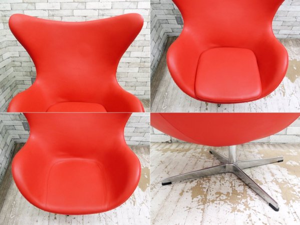 アルネ・ヤコブセン Arne Jacobsen エッグチェア Egg chair リプロダクト品 合皮 レッド ●