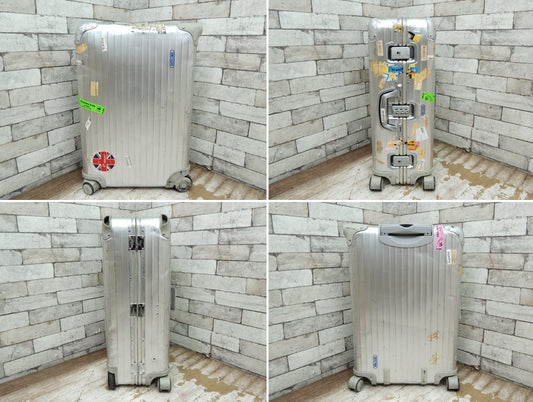 リモワ RIMOWA トパーズ TOPAS 4輪 アルミ スーツケース キャリーケース 青ロゴ 鍵付き ●