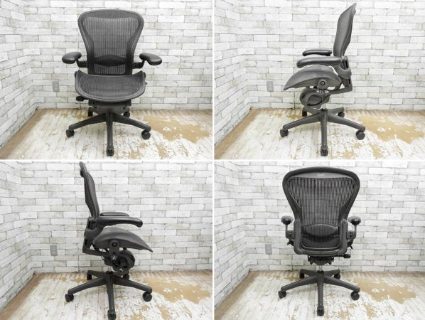 ハーマンミラー HermanMiller アーロンチェア Bサイズ ランバーサポート クラシックカーボン グラファイトカラーベース フル装備 バナナクッション新品交換済み ●