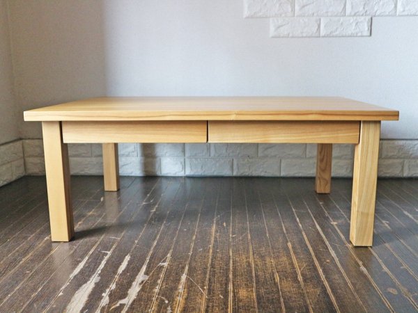 無印良品 MUJI 木製ローテーブル 引出付 w90cm タモ材 無垢集成材天板 ナチュラルスタイル ◎