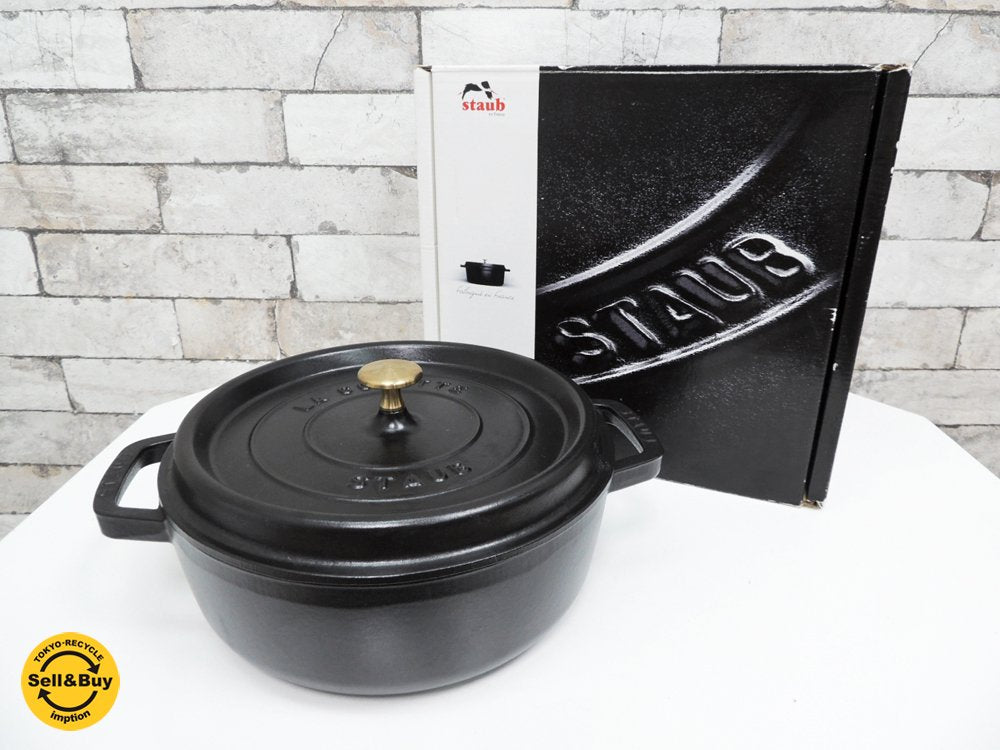 ストウブ Staub ピコ ココット ラウンド 両手鍋 ホーロー鍋 ブラック 26cm 箱付き ●