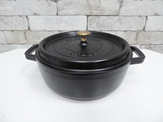 ストウブ Staub ピコ ココット ラウンド 両手鍋 ホーロー鍋 ブラック 26cm 箱付き ●