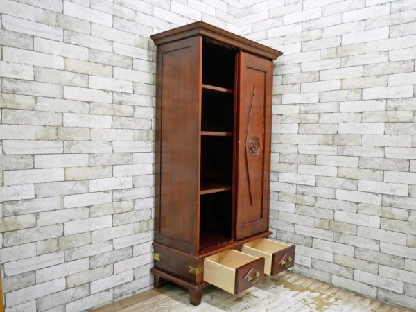 李朝家具 キャビネット 扉収納 抽斗2杯 アジアン家具 ●