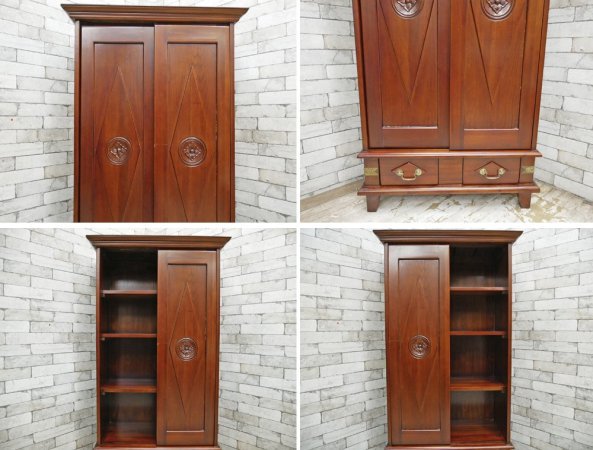 李朝家具 キャビネット 扉収納 抽斗2杯 アジアン家具 ●