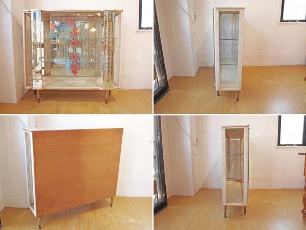イギリス ビンテージ UK Vintage ガラス ディスプレイ キャビネット オリエンタル デコラティブミラー仕様 カクテルキャビネット ★