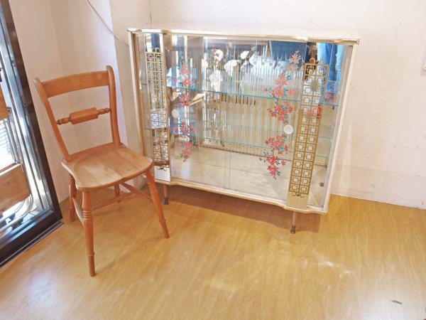 イギリス ビンテージ UK Vintage ガラス ディスプレイ キャビネット オリエンタル デコラティブミラー仕様 カクテルキャビネット ★