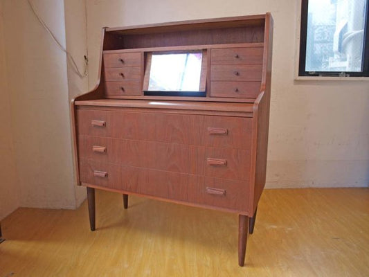 北欧ビンテージ デンマーク ドレッシングミラー付 ライティングビューロー Writing bureau with dressing mirror チーク材 ★