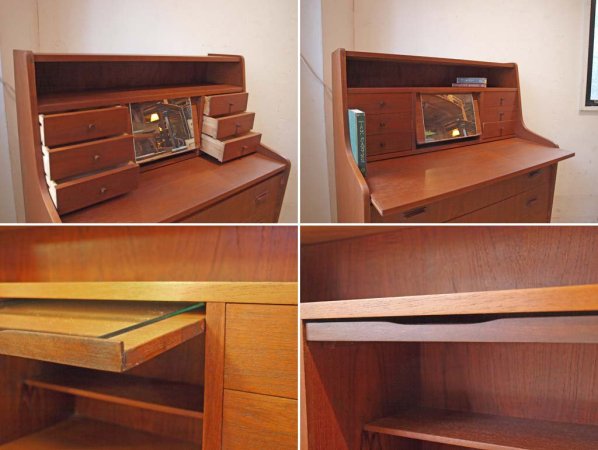 北欧ビンテージ デンマーク ドレッシングミラー付 ライティングビューロー Writing bureau with dressing mirror チーク材 ★