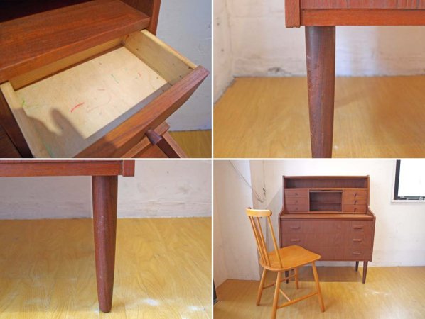 北欧ビンテージ デンマーク ドレッシングミラー付 ライティングビューロー Writing bureau with dressing mirror チーク材 ★