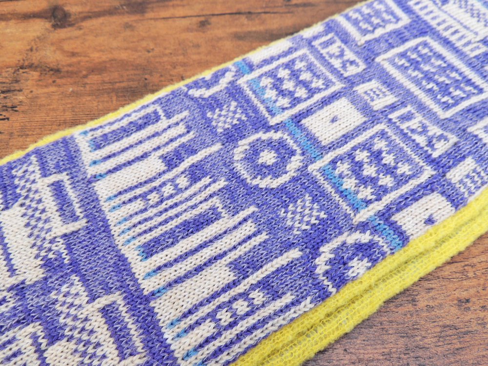 紀編物製作 ハンドメイド ニット編み工房 マフラ― 本棚 菫色×薄桃色 新品 ●