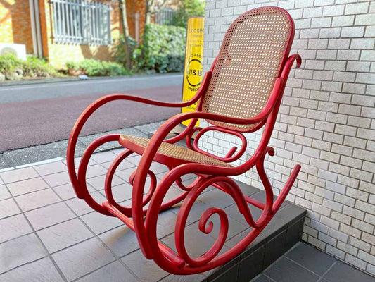 トーネット THONET ベントウッドロッキングチェア #7028 曲木 レッド ポーランド製 ビンテージ 希少 ■