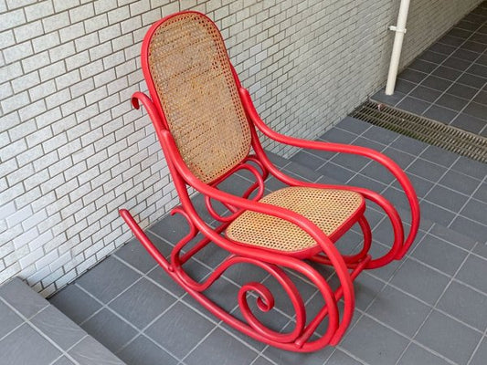 トーネット THONET ベントウッドロッキングチェア #7028 曲木 レッド ポーランド製 ビンテージ 希少 ■