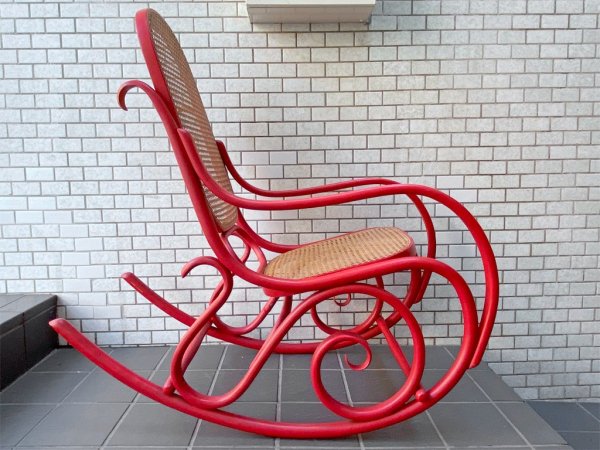 トーネット THONET ベントウッドロッキングチェア #7028 曲木 レッド ポーランド製 ビンテージ 希少 ■