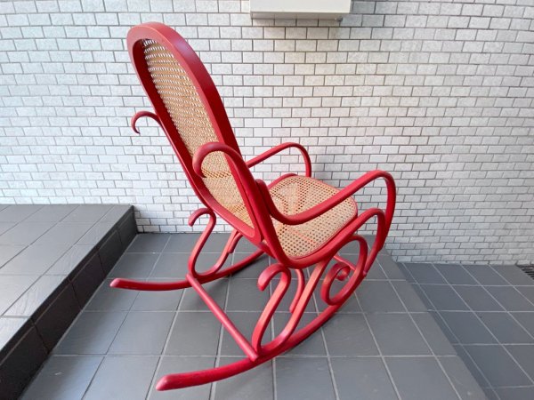 トーネット THONET ベントウッドロッキングチェア #7028 曲木 レッド ポーランド製 ビンテージ 希少 ■