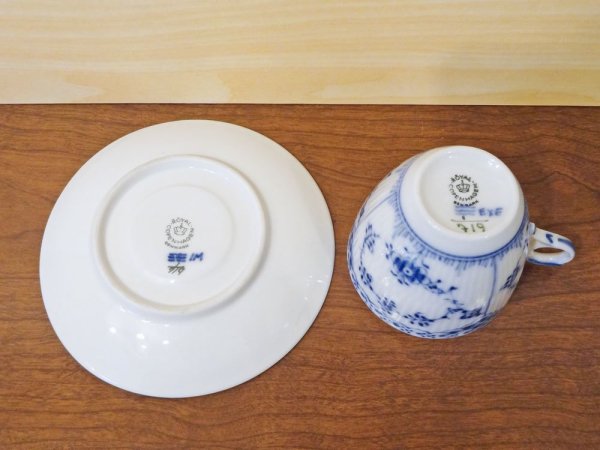 ロイヤルコペンハーゲン ROYAL COPENHAGEN デンマーク ブルーフルーテッド ハーフレース C&S コーヒーカップ&ソーサー 北欧食器 A ◇