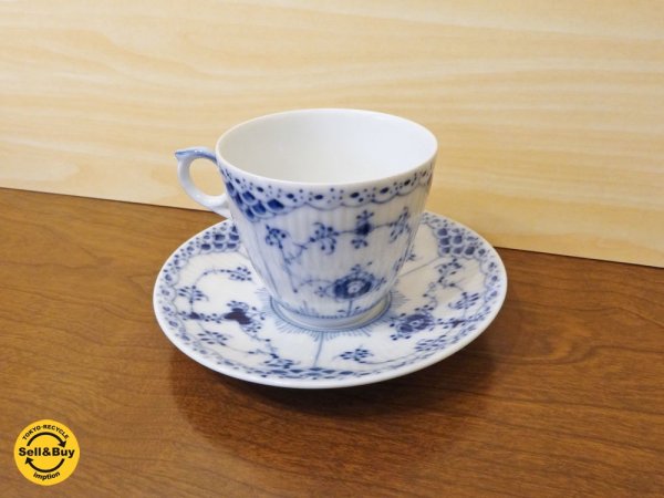 ロイヤルコペンハーゲン ROYAL COPENHAGEN デンマーク ブルーフルーテッド ハーフレース C&S コーヒーカップ&ソーサー 北欧食器 B ◇