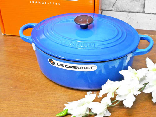 ルクルーゼ LE CREUSET ココットオーバル キャセロール Φ26cm ブルー 箱付 美品 ●