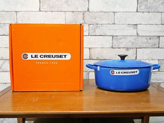 ルクルーゼ LE CREUSET ココットオーバル キャセロール Φ26cm ブルー 箱付 美品 ●