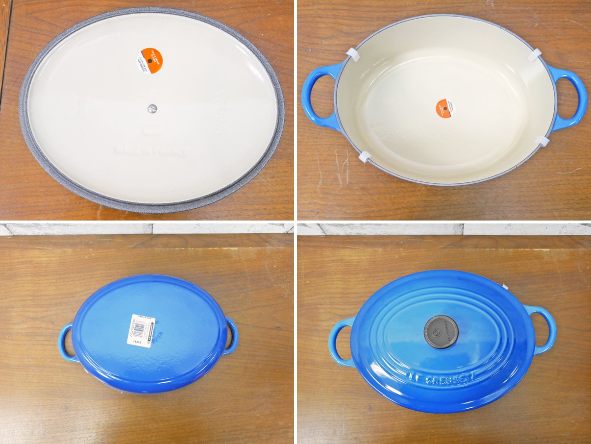 ルクルーゼ LE CREUSET ココットオーバル キャセロール Φ26cm ブルー 箱付 美品 ●