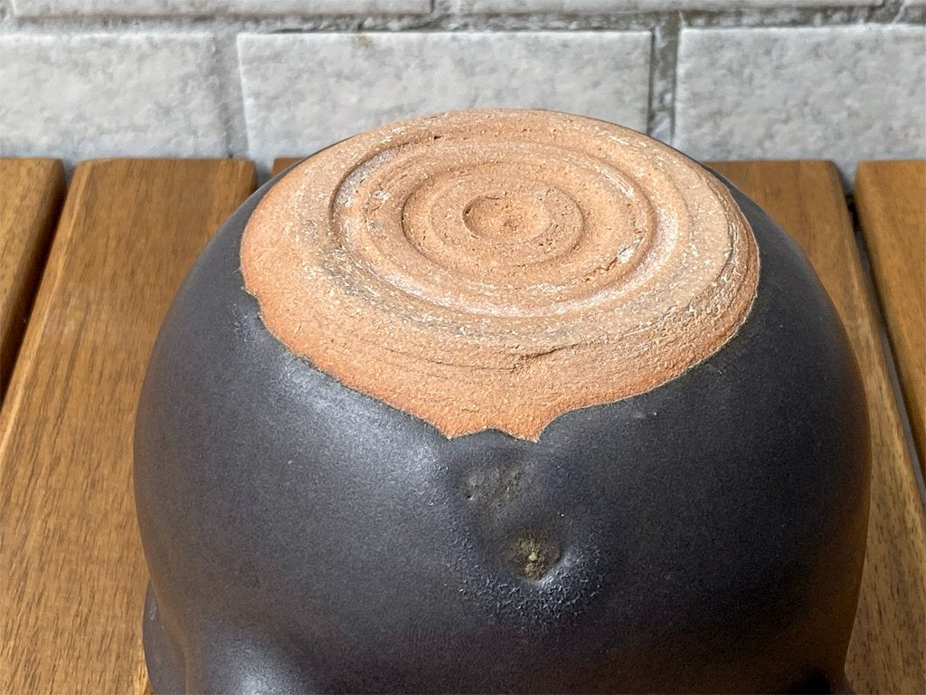 馬場勝文 黒釉 耐熱 ミルクパン 蓋付き 陶器 ■