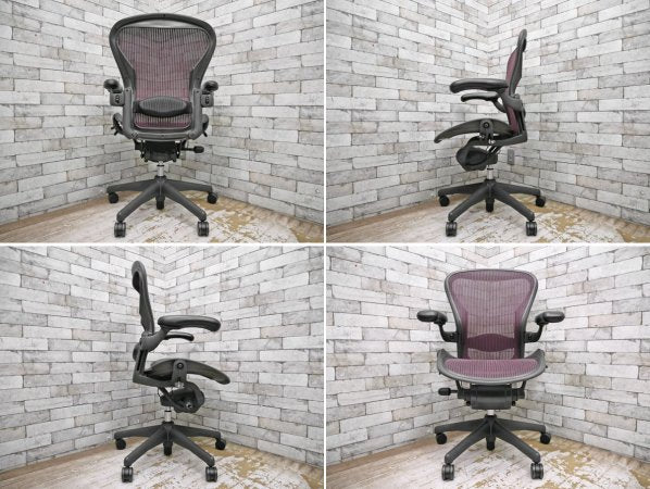 ハーマンミラー Herman Miller アーロンチェア Aeron Chair フル装備 Bサイズ ランバーサポート バナナクッション新品交換済み レッド系カラー ●