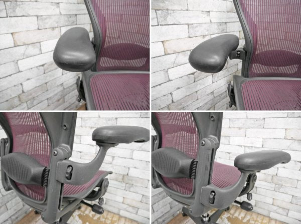 ハーマンミラー Herman Miller アーロンチェア Aeron Chair フル装備 Bサイズ ランバーサポート バナナクッション新品交換済み レッド系カラー ●