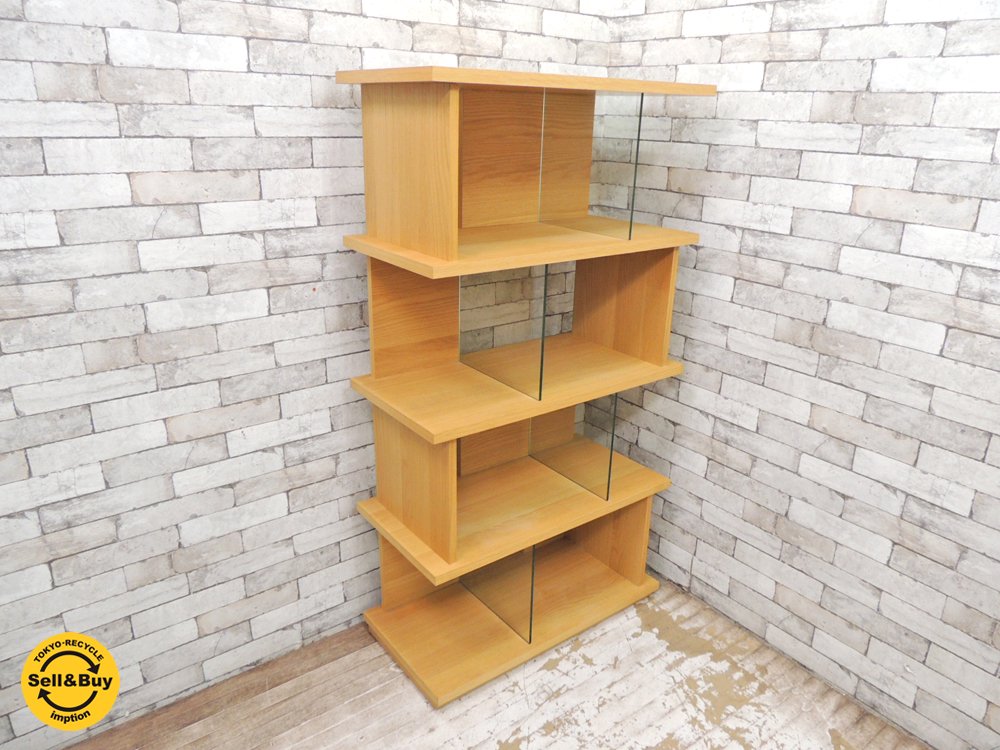 ウニコ unico パラレ PARALLE トールシェルフ tall shelf 5段 W800 オーク材 ガラス 廃盤 ナチュラル ●