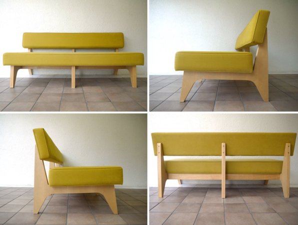 イデー IDEE 現行 ソリッドベンチ SOLID BENCH ソファ 長椅子 IFFS-0250 人気ロングセラー 参考価格￥185,900- 状態良好 イエロー系生地×アッシュ材フレーム ◇