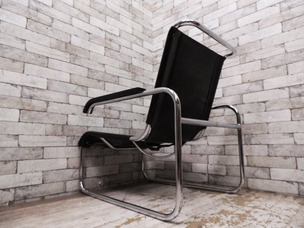 トーネット THONET ラウンジチェア S35 ブラックレザー カンティレバー マルセル・ブロイヤー バウハウス ドイツ製 ビンテージ ●