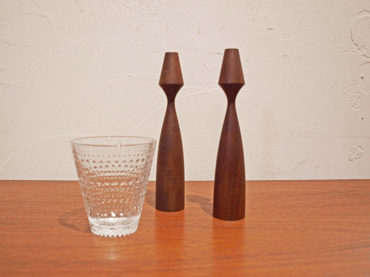 北欧 ビンテージ チーク キャンドルホルダー 2本セット Teak Candle holder 2pcsセット オブジェ 北欧インテリア雑貨 ★