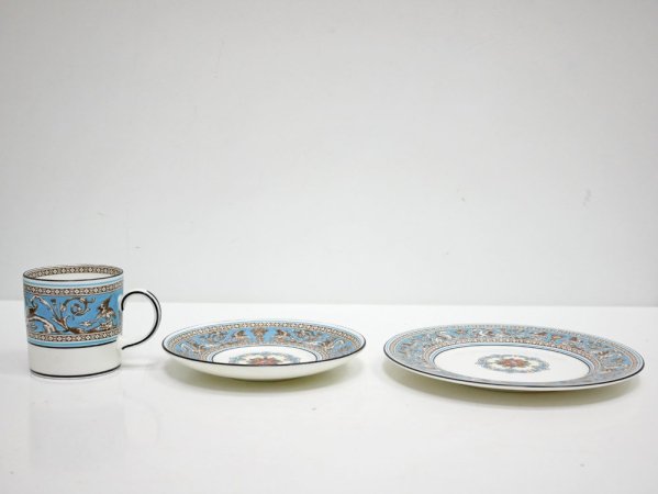 ウェッジウッド WEDGWOOD フロレンティーン Florenteine ターコイズ カップ & ソーサー & プレート トリオ セット ●