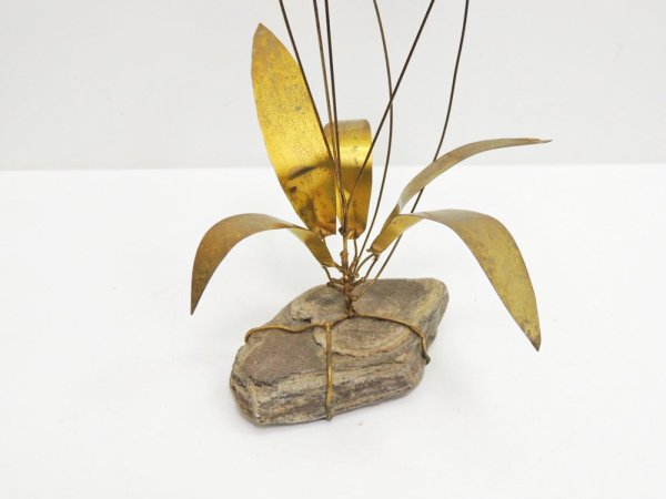 USビンテージ 真鍮 × 石 オブジェ 蝶 植物 ミッドセンチュリー ●