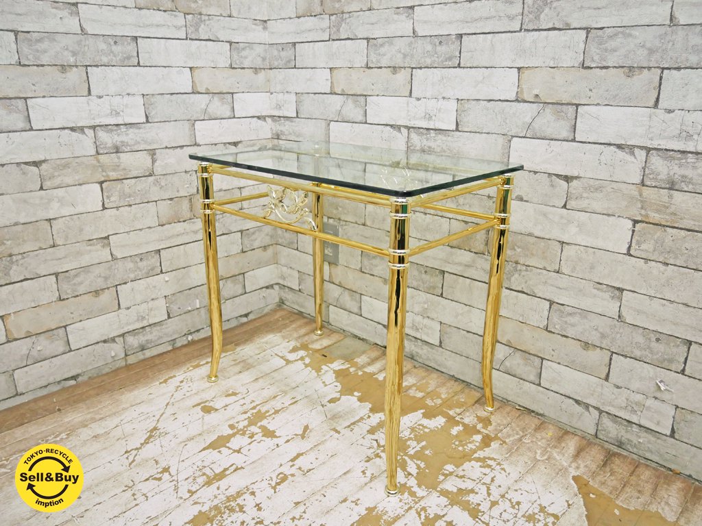 ヨーロピアンクラシカル European Classical サイドテーブル ガラストップ メタルフレーム ボタニカル●