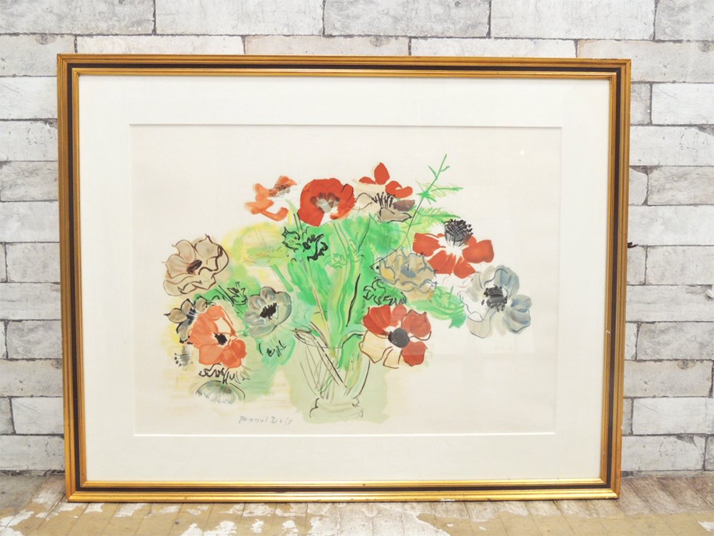 ラウル・デュフィ Raoul Duly アネモネの花束 リトグラフ 額装品 ●