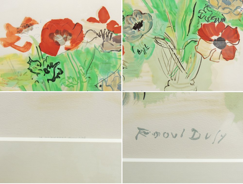 ラウル・デュフィ Raoul Duly アネモネの花束 リトグラフ 額装品 ●