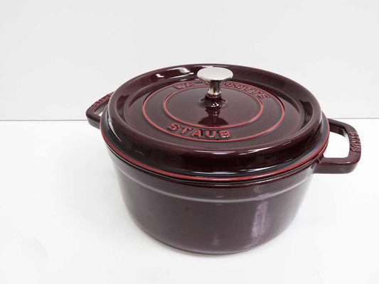 ストウブ STAUB ココット ロンド ラウンド 両手鍋 ホーロー鍋 グレナディンレッド 24cm 箱付き ●